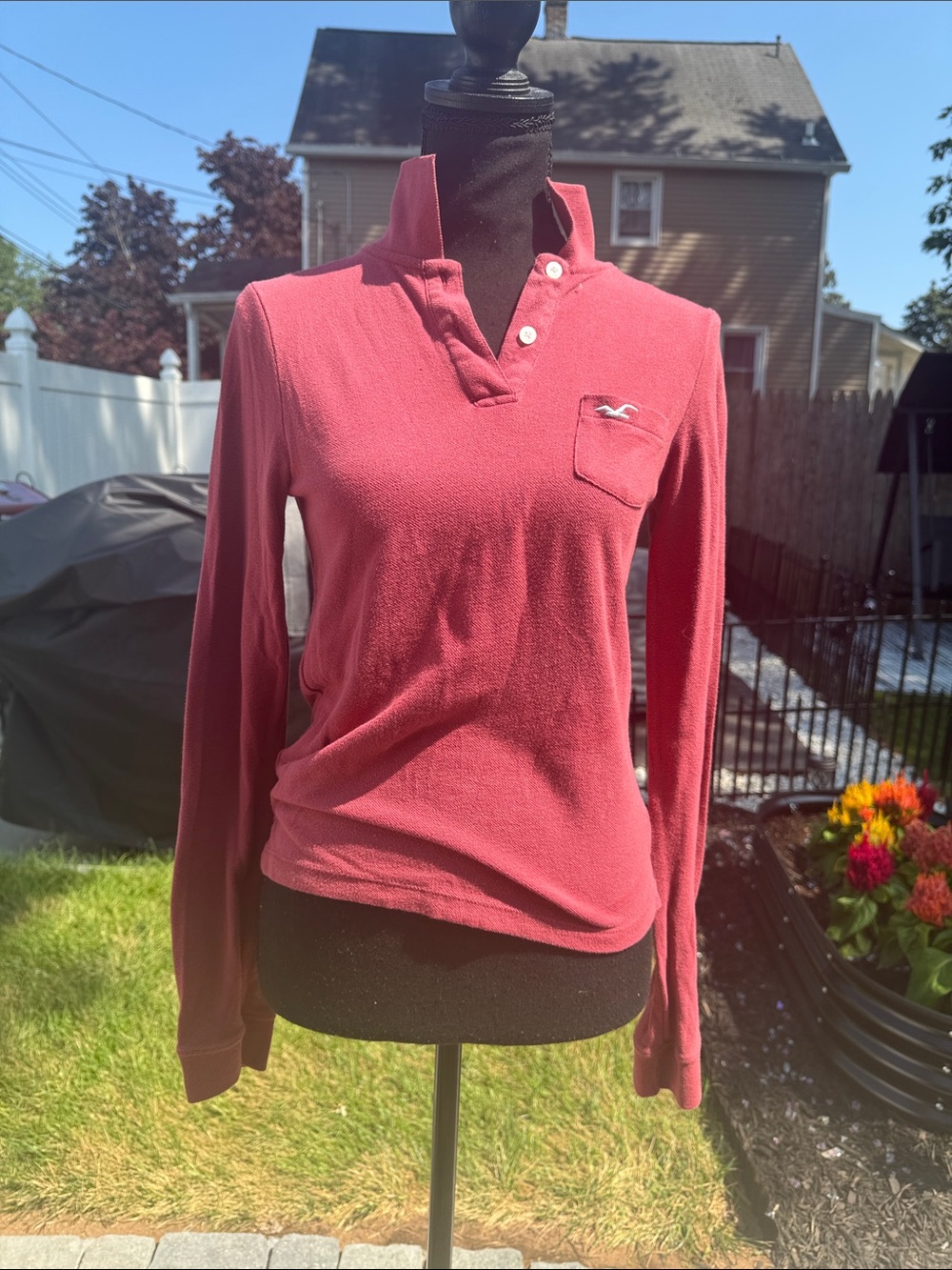 Hollister Long Sleeve Polo - Rose Pink